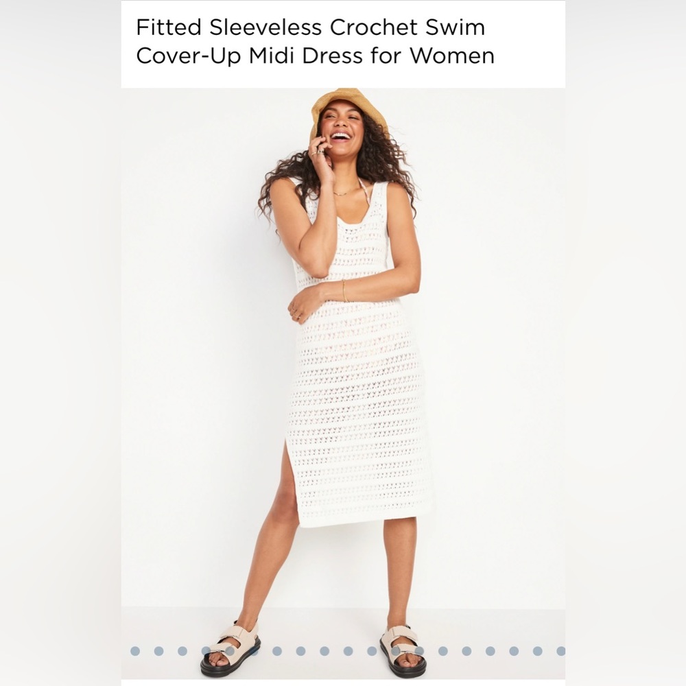 Fitted Sleeveless Crochet Swim Cover-Up Midi Dress for Women